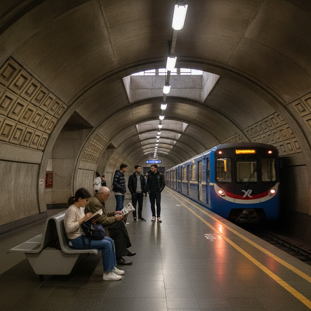 Intérieur du métro de Tbilissi, transport public en Géorgie. Efficace pour vivre là-bas.